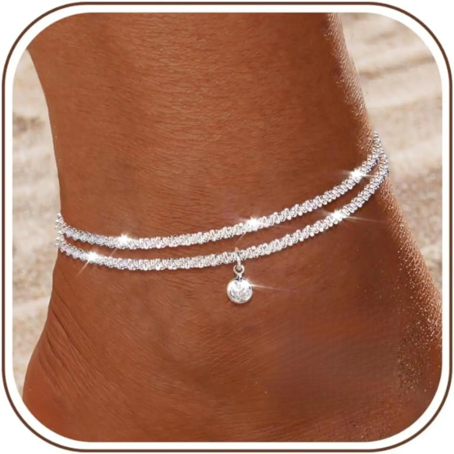 CASSIECA Women's Adjustable Dainty Layered Anklets - Waterproof Beaded Sparkling CZ Heart Pearl Ankle Bracelet, Beach Charm Anklets for Summer Vibes,summeroutfits,vacationoutfits,beachoutfits