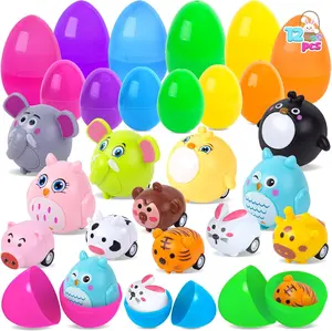 12 Pack Prefilled Easter Eggs with Cars Toys, for Egg Hunt Game, Kids Easter Basket Stuffers & Party Favors for Boys Girls Toddlers Princess Plastic Eggs Stuffed Animals Toys Inside
