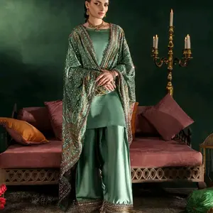 30c stitched beautiful silk outfit with farshi shalwar and hand embroidered dupatta for party wear