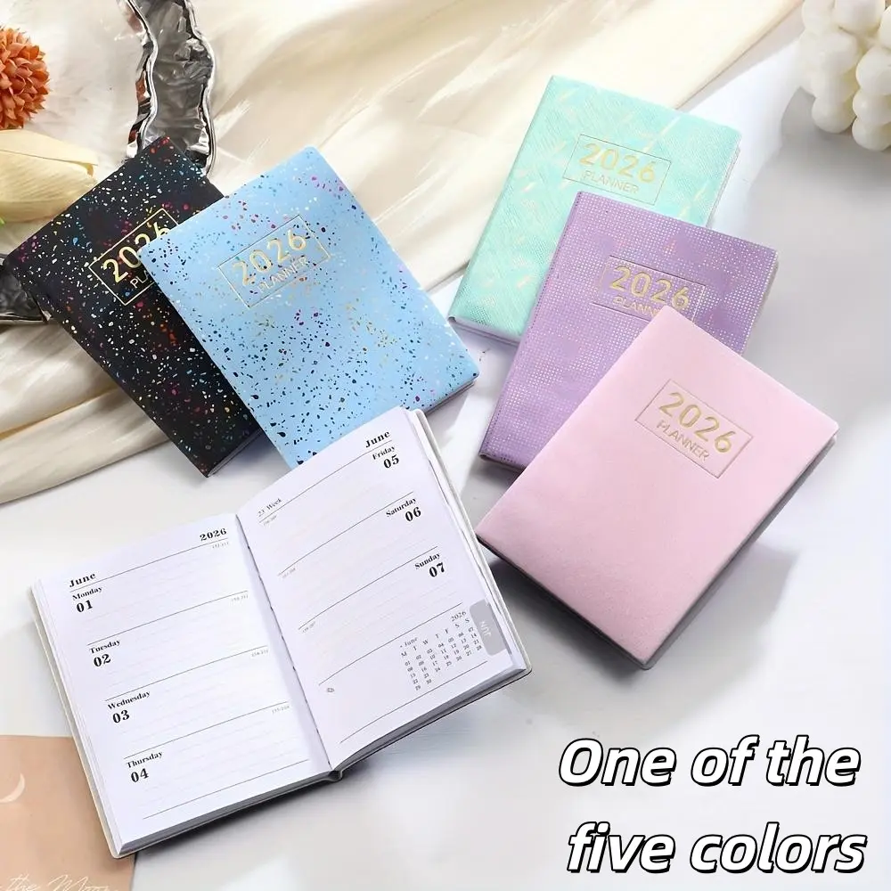 1/2 A7 size 2026 English planner, Planner Calendar, weekly diary, starry color mini pocket notebook, glitter laser cover daily planning annual log