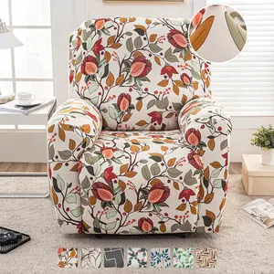 Stretch Armchair Cover Soft Jacquard Recliner Chair Cover with Elastic Straps, 1 Seat Recliner Cover for Recliner Chair with Pockets