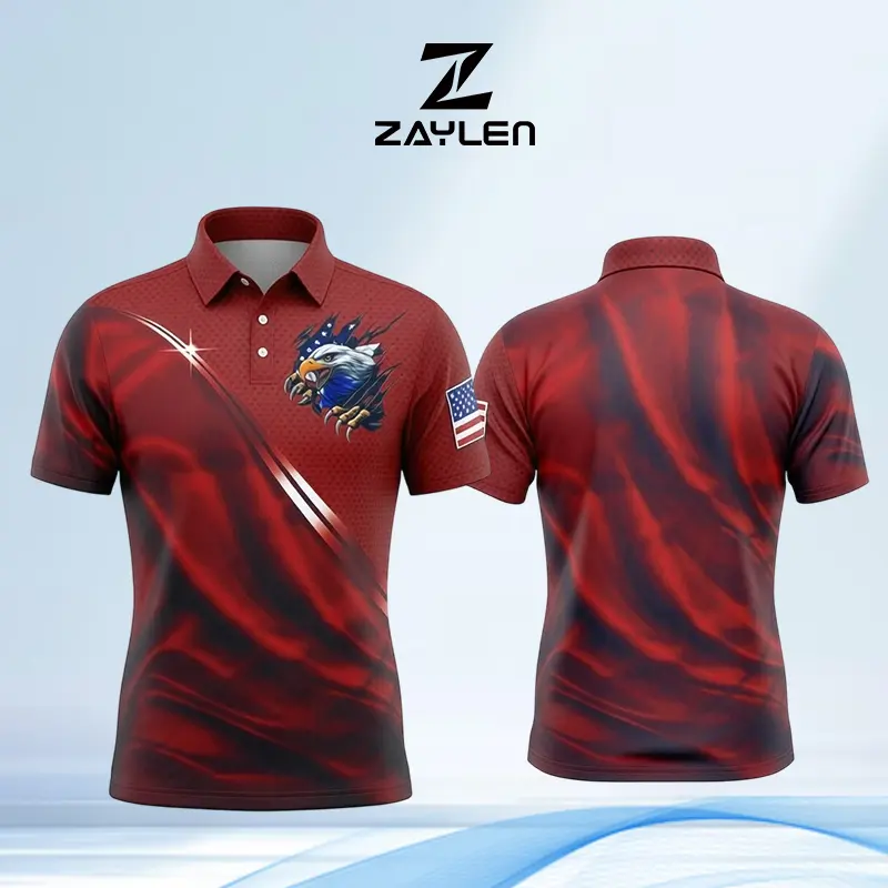 Men's American Eagle Graphic Polo Shirt, USA Flag Sleeve Short Sleeve Shirt, Lightweight Breathable Performance Top, Casual Outdoor Streetwear Golf Shirt semi-formal wear