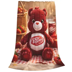Dr Pepper Care Bear Plush Fleece Blanket, Cute Soda Bear Throw Blanket