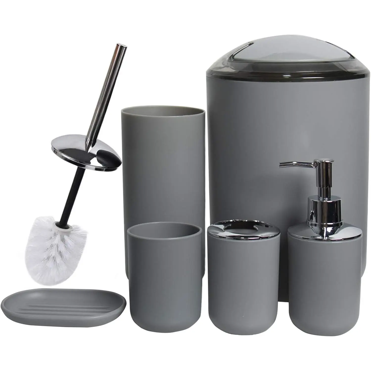 6-piece bathroom accessory set, including a soap dispenser, toothbrush holder, toothbrush cup, and soap dish, suitable for decorating countertops and can also be used as a housewarming gift (light gray-6-piece set)