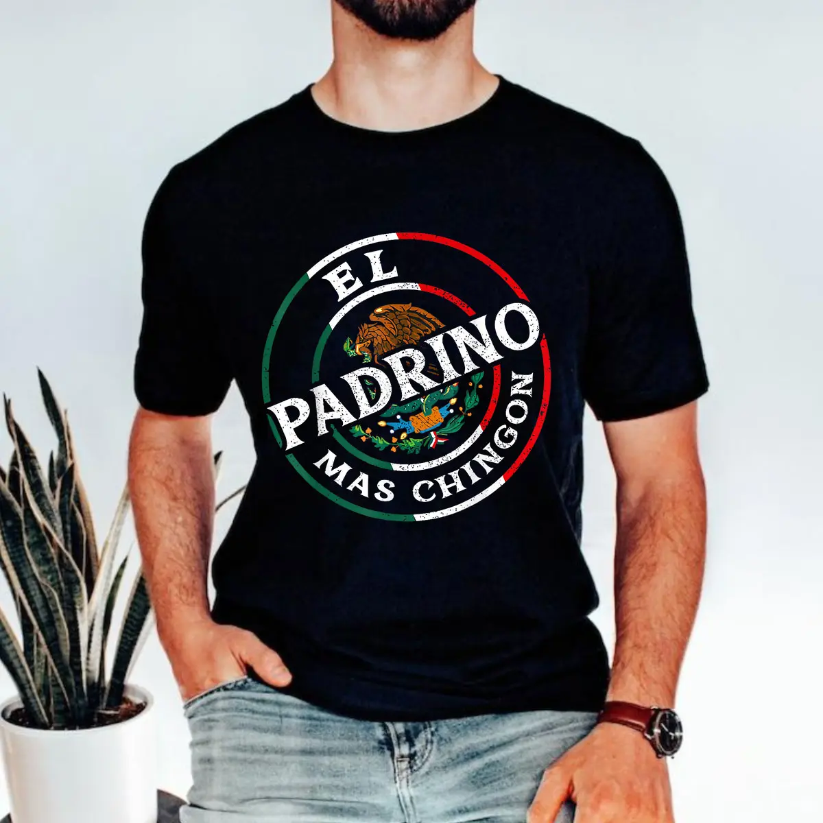 El Padrino Mas Chingon Shirt, Funny Mexican Dad Father's Day T-Shirt  Classic Cotton Fabric