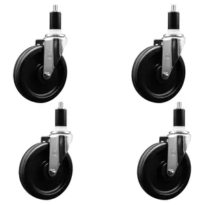 212 MAIN Phenolic Swivel Expanding Stem Caster with Roller Bearings - 6x1.5 in. Black Wheels, 1.38 in. Stems, Set of 4