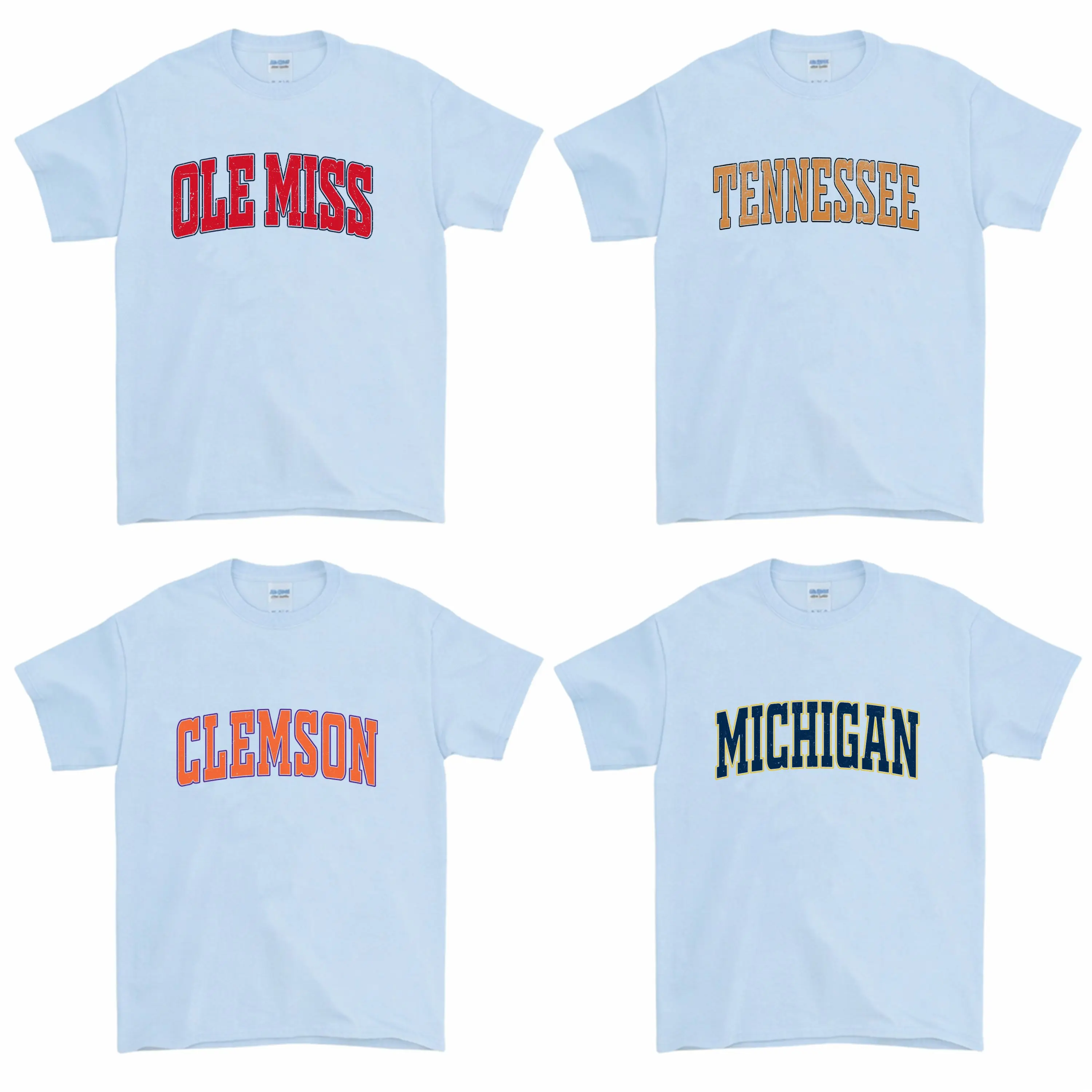 All Team Distressed Varsity College T-Shirt – Light Blue, Custom Your Team, Classic Cotton Tee With A Vintage Athletic Look, Perfect for Casual Wear, Game Day Shirt, Menswear & Womenswear