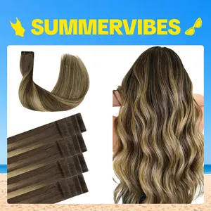 GOO GOO Invisi Edge Tape in Hair Extensions Straight Natural Remy Human Hair, 14inch-24inch 20pcs 50g, Seamless Injected Tape, Virgin Remy Hair, Natural Look#Summervibes