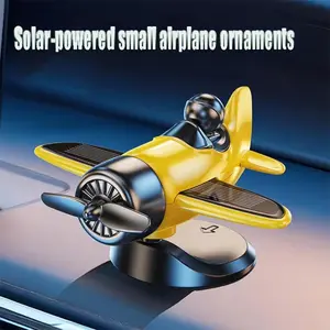 1PC Creative Solar Airplane Dashboard Ornament, 360° Automatic Rotating Car Interior Decor, No Battery Required Cute Auto Accessory for Car & Desk