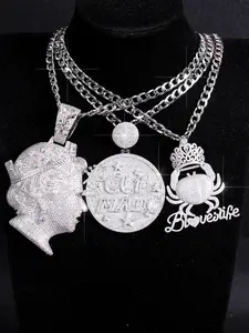 1PC Iced out Hip-hop style oversized letter pendant necklace, copper zircon crab queen pendant necklace, suitable for multiple occasions, birthday gifts for family and friends