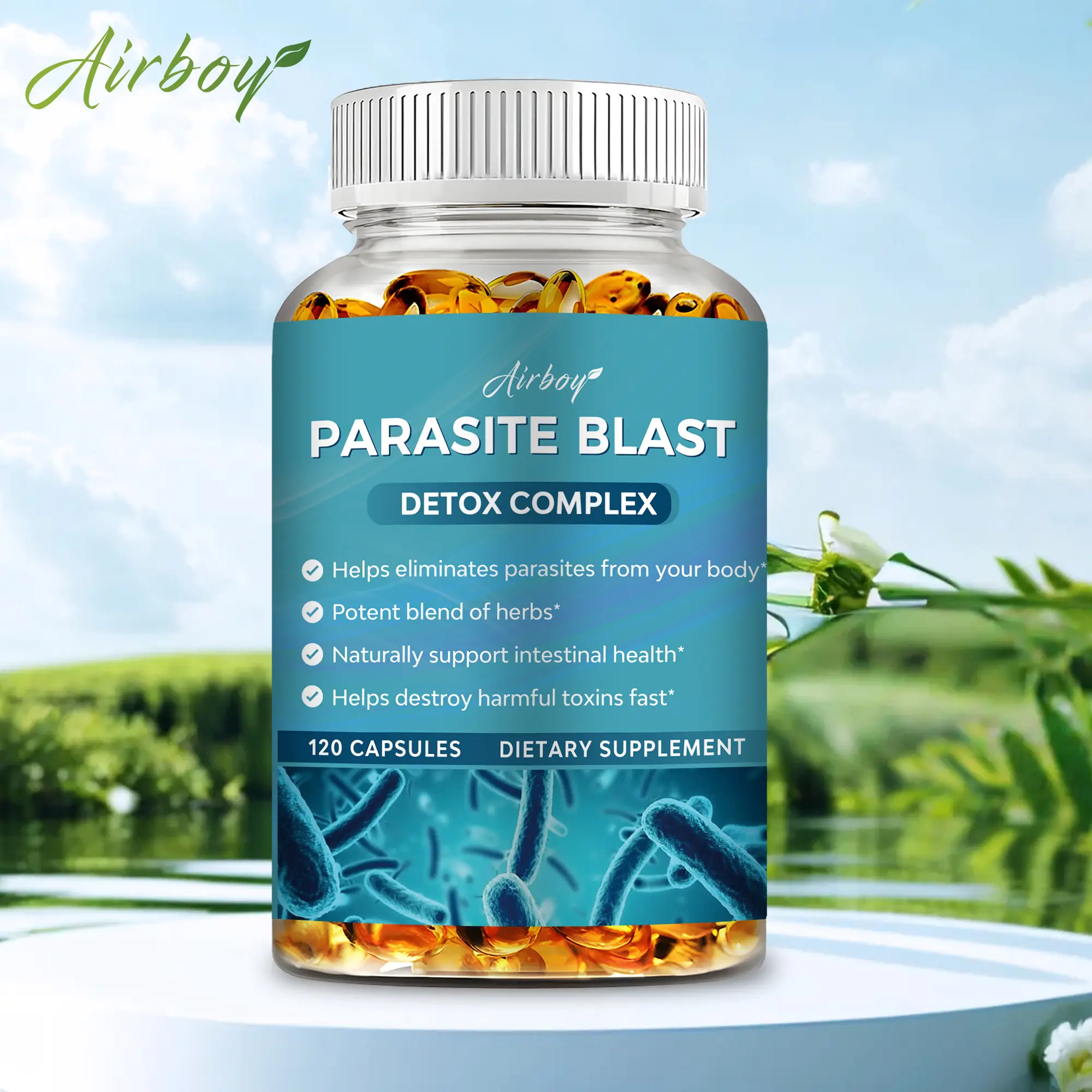 Airboy - Parasite Blast Detox Complex - Gut Health, Toxin Elimination - Two Month Supply of 120 Capsules