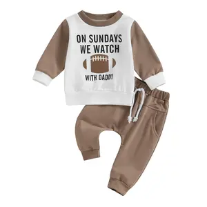 Toddler Baby Little Boys 2 Piece Outfits Rugby Letter Print Long Sleeve Sweatshirt and Elastic Pants Fall Spring Clothes 6M-3T
