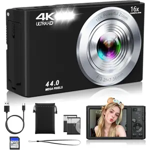 Digital Camera, 2026 Upgraded FHD 4K Compact Cameras with 64GB SD Card 2 , Portable Travel Digital Camera with 16X Autofocus Digital Zoom, Small Camera for Teens  Boys Girls