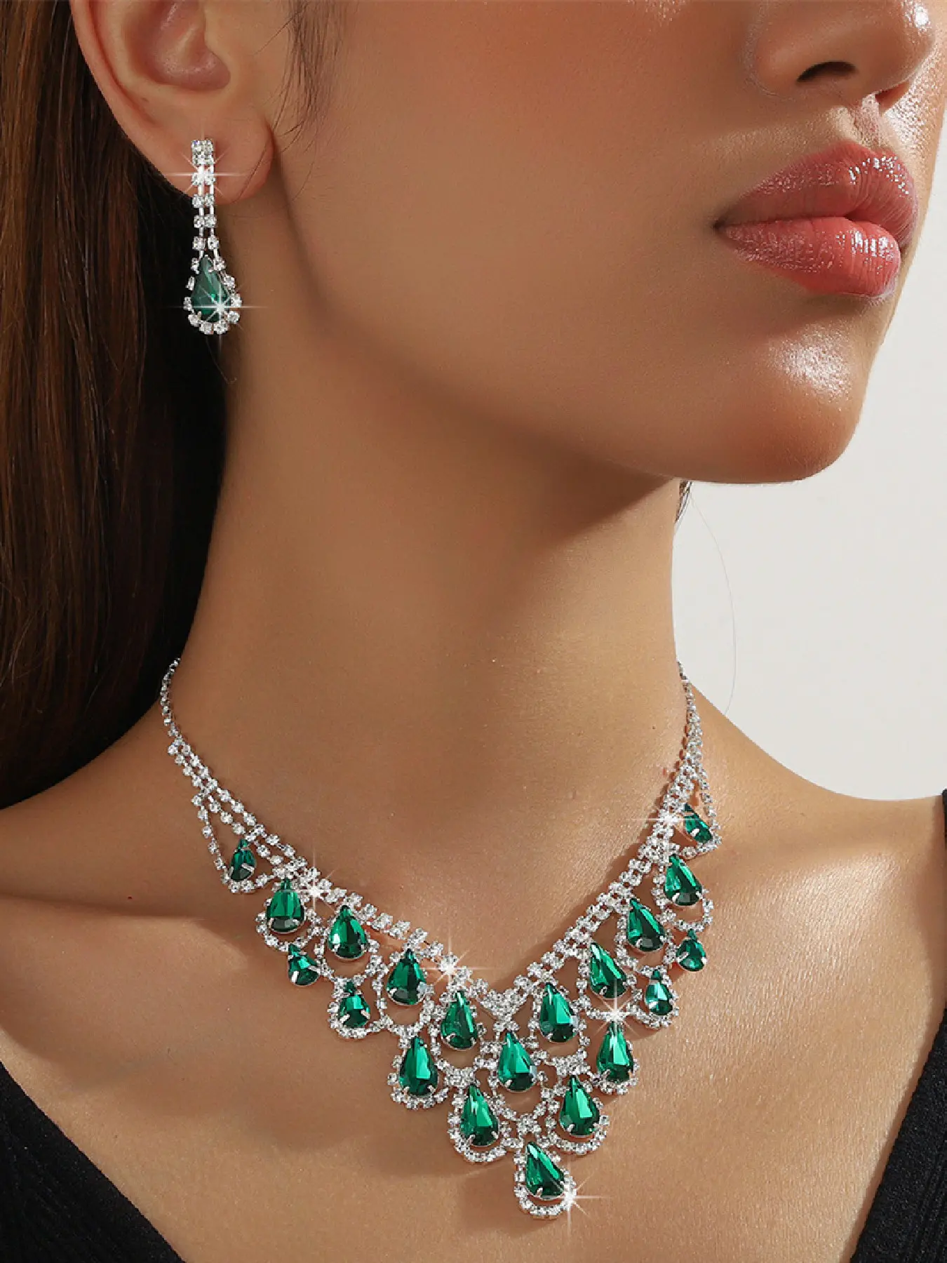 Elegant Artificial Crystal Decorated Jewelry Set, Fashion Necklace & Dangle Earrings for Party, Daily Decor, Trendy All-match & Exquisite Jewelry for Birthday Gift