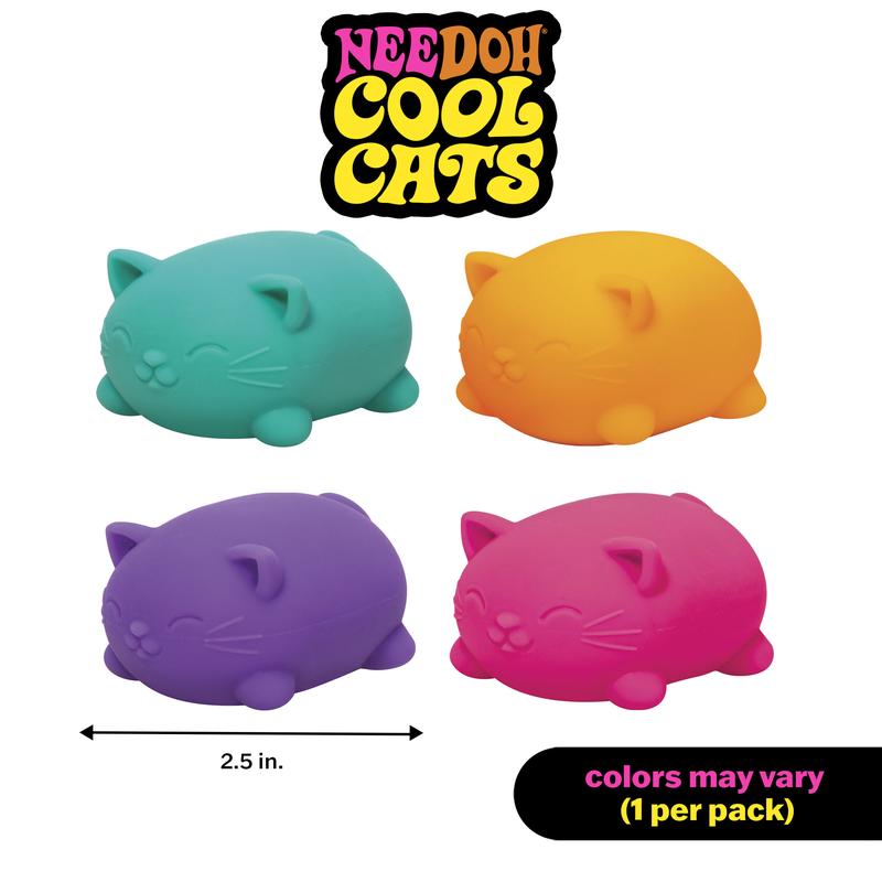 NeeDoh Cool Cat - Squishy, Squeezy, Stretchy Stress Ball Cats, Sensory Fidget Toy- 4 assorted colors - Ages 3 and up - One randomly selected piece stress ball