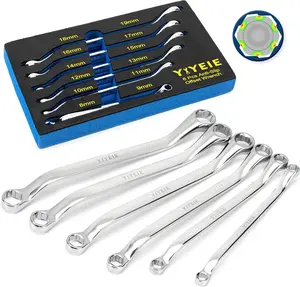6 Pc. Bolt Extractor Wrench Set, Metric 8-19mm, 6 Point Box End Wrench Set with 45° Offset, CR-V Steel, Stripped & Rounded Bolt Remover Wrench with EVA Foam