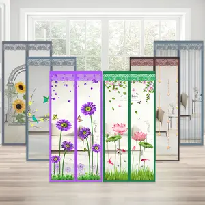 Anti-Mosquito Purple Daisy Embroidered Curtains with Magnetic Absorption, Self-Adhesive, Suitable for All Room Types, Door Curtain
