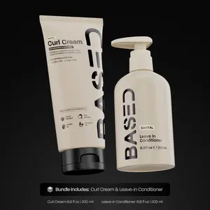 BASED Curly Duo: Premium Non-Toxic Curl Cream & Leave-In Conditioner Bundle - Defines Curls, Controls Frizz, Medium Hold with Agave & Silk Protein, Instant Hydration & Nourishment, No Harsh Chemicals