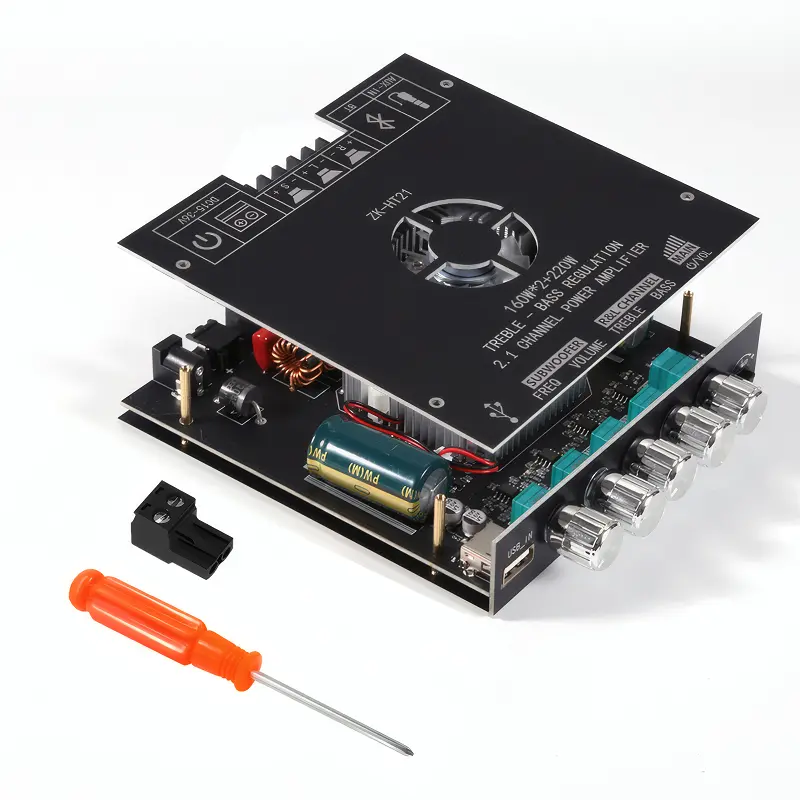 ZK-HT21 2.1 Channel Bluetooth Audio Amplifier Board 160Wx2+220W Stereo Subwoofer Black Module with Treble & Bass Control for DIY Home Amplifiers