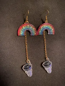 Rainbow Sparkle Earrings with High Fidelity Earplugs - Festivals and Concerts
