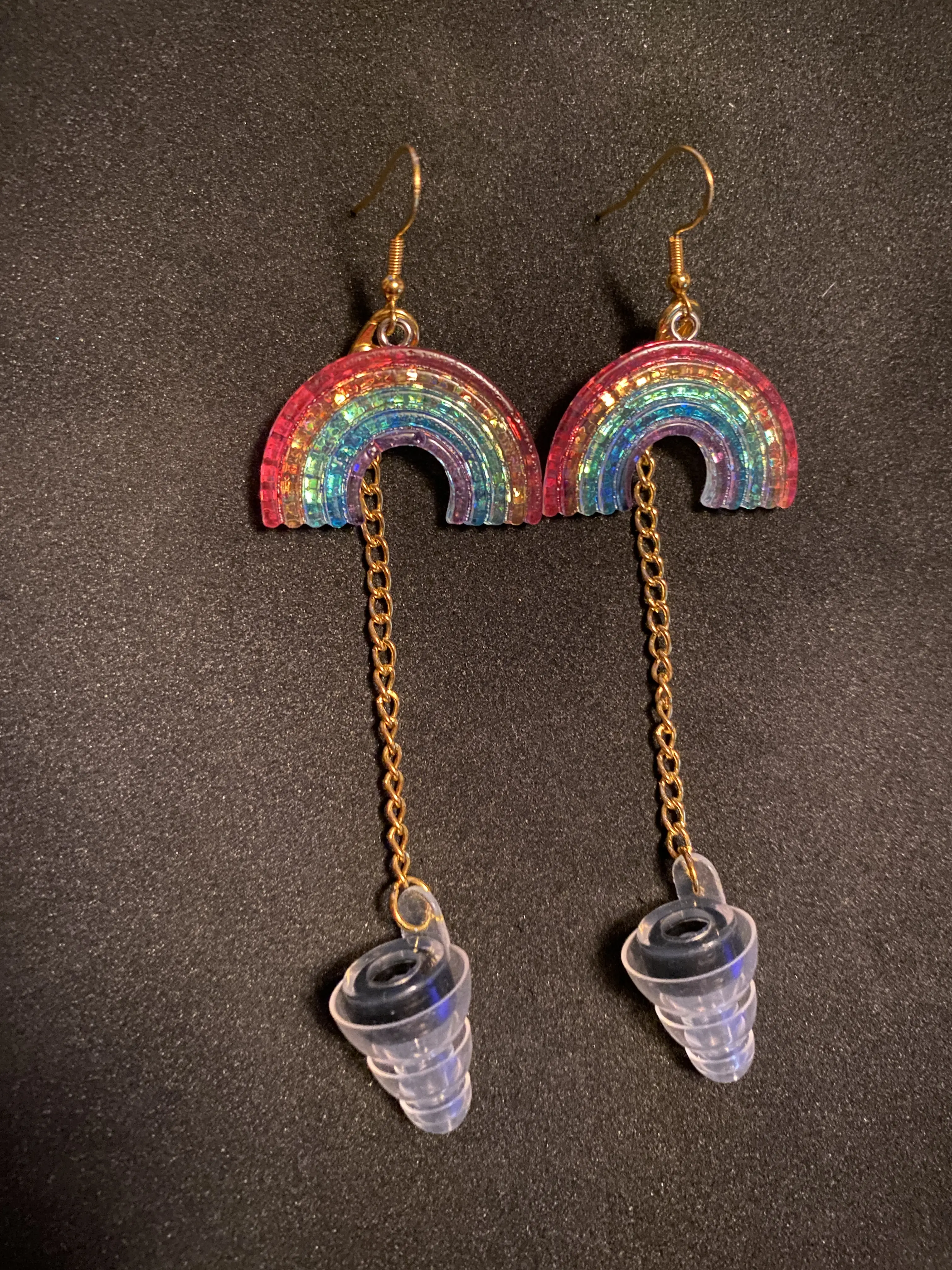 Rainbow Sparkle Earrings with High Fidelity Earplugs - Festivals and Concerts
