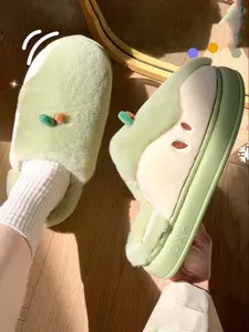 New Cute Plush Apple Winter Indoor Home Warm Fleece Lined, Outdoor Wearable Comfortable Casual Shoes Fuzzy House Slippers for Women & Men