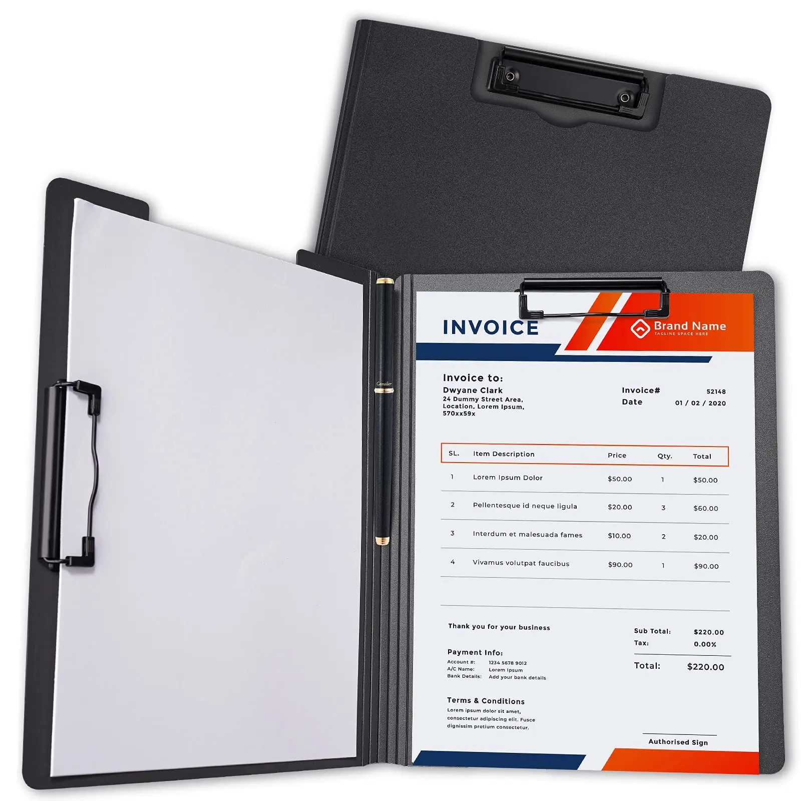 A4 Size Foldable Cover Clipboard With Pen Holder Pp Foam Stationery Document File Organizer Folder Writing Pad For Office School Business Classroom Supplies (black)