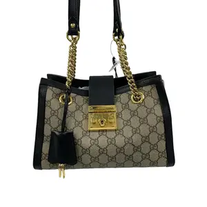 Pre-owned GUCCI Beige/Black GG Supreme Canvas & Leather Chain Shoulder Bag/WJ04319822