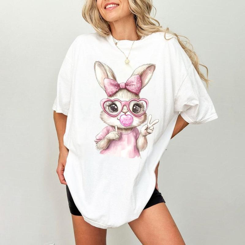 Bunny And Bubble Gum Easter Day Shirt, Retro Easter, Coquette Bow Bunny Tee, Easters Bunny T-Shirt, Cute Bunnys Easters Day Gift 90D
