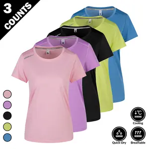 3 Pack Women's Quick Dry Workout T-Shirts, Breathable Cooling Athletic Tops for Running Gym