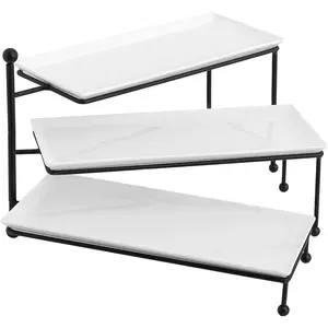 3 Tiered Serving Stand - White Porcelain Platters, 14.5" x 6" Tier Serving Trays for Entertaining, Dessert Stand