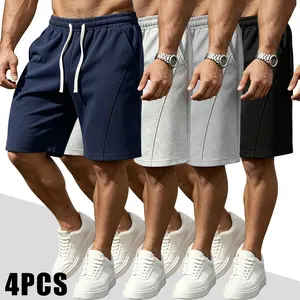 Generic Brand Men’s 4-Pack Solid Color Golden Bermuda Shorts, Sweat-Wicking Polyester-Cotton Fabric, Athletic Casual with Pockets, Breathable Spring New Release Daily Wear