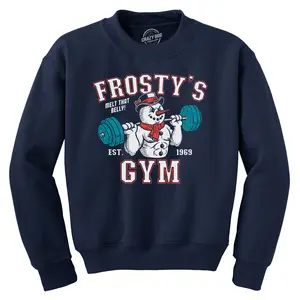 Frostys Gym Crewneck Sweatshirt Funny Sarcastic Graphic Novelty Longsleeve Sweater Funny Sweater Christmas Crew Neck Funny Fitness Long Sleeve Crew Novelty Sweatshirts for Men Navy -