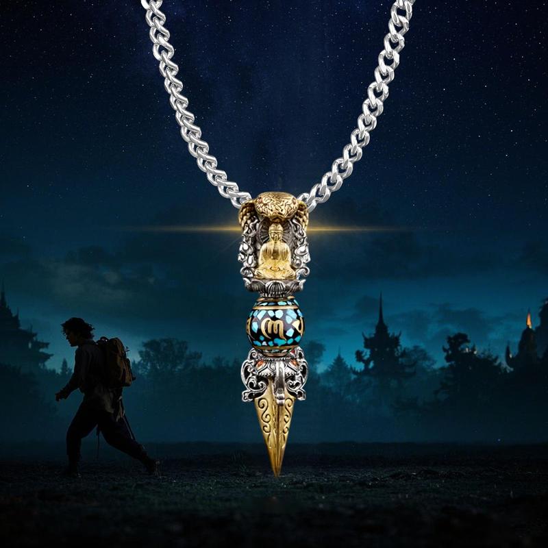 Buddha Stones Tibetan Om Mani Padme Hum Buddha Wealth Rotation Necklace Vajra Pendant - Six True Words 'Om Mani Padme Hum Crystal