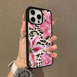 Leopard print Lily Floral Pattern Magnetic Phone Case Supports Wireless Charging for iPhone17 Pro Max 15 16 14 Pro Max 13 12 11 Plus Shockproof Non Slip Protection Silicone Transparent Acrylic Cover MagSafe Cellphone Protective Protector Casing Smartphone