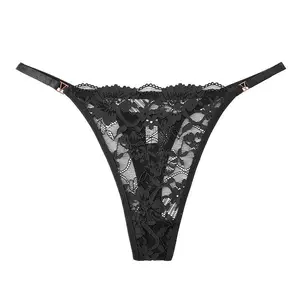 Women's Lace Thongs with Rhinestone-Embellished Straps, Cheeky Underwear Panties, 1–3 Pack