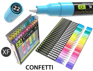 24 Confetti Colors Acrylic Paint Pens Markers Set 0.7mm Extra Fine Tip