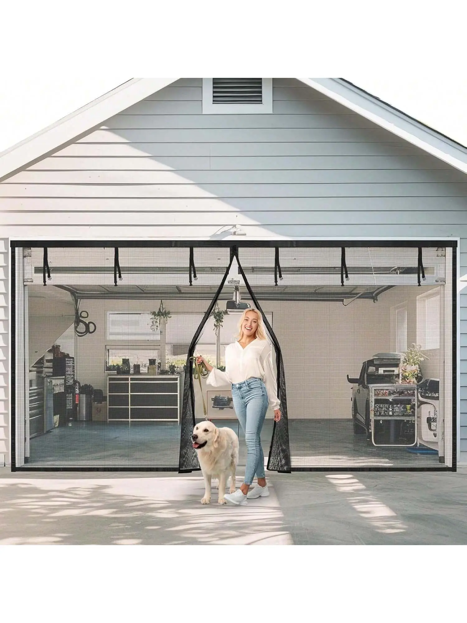 497x218cm Heavy-Duty Magnetic Closure Retractable Fiberglass Insect-Proof Mesh Screen Door for Single Door, Hands-Free Auto-Close, Windproof Bottom Weight Bar, Top Tie Straps, No-Drilling Easy Install for Deck, Porch, Magnetic Closure Door, Retractable Sc