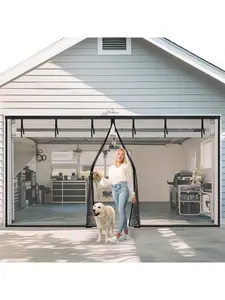 497 x 218 cm Heavy-Duty Magnetic Garage Screen Door Curtain, Retractable Fiberglass Insect-Proof Mesh, Hands-Free Auto Close with Windproof Bottom Weight Bar, Top Tie Straps, No Drilling Easy Install for Patio Porch Deck Courtyard Workshop Garden