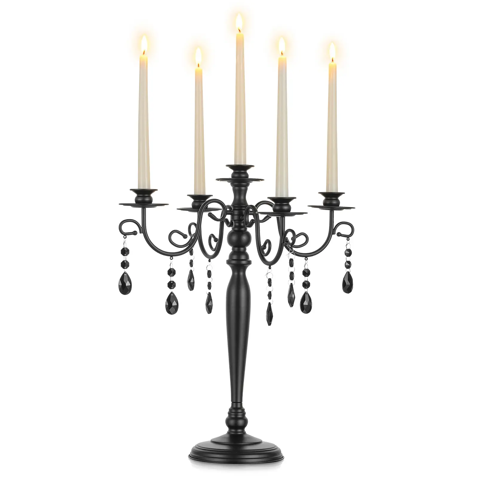 Candelabra Centerpieces for Halloween: Gothic 5 Arm Candelabra Candle Holder with Crystal Chains - Metal Candlestick Holder for Taper Candles for Christmas Tables Centerpiece