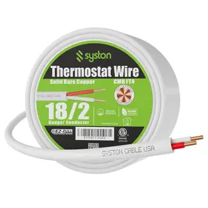 Syston 18/2 White Thermostat Control Cable - 18AWG 2 Cores Solid Copper Conductors CL3R/CMR Rated 300V Low Voltage Wire for HVAC, Doorbells, Heating Systems, Alarm and Intercom Installations Indoor/Outdoor UV Resistant, UL/ETL
