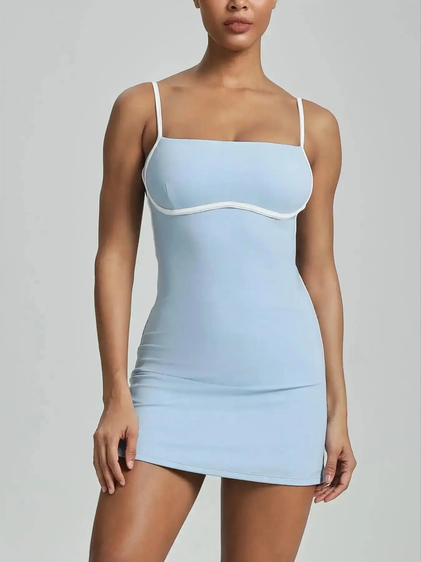 Women's Solid Sleeveless Sports Dress with Adjustable Straps & Free Matching Shorts Set, Professional Tennis Dress with Panty, Ladies Sportswear for Indoor Outdoor Wear, Tennis Athletic Dress, Tennis Attire, Workout