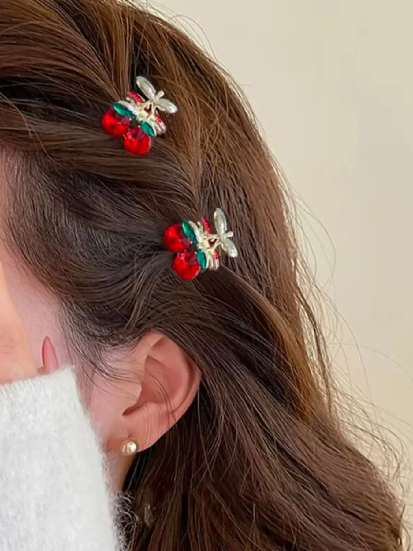 Elegant Sweet Cherry Mini Hair Clips Set of 2, Side Bangs Accessories, College Style Hair Decorations, Daily Wear and Valentine's Day School Look