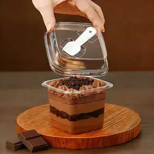 50Sets PET Clear Square Dessert Boxes with Lids & Spoons, Premium Clear Container Set for Cakes, Mousse & Ice Cream , Perfect for Weddings, Banquets & Celebrations