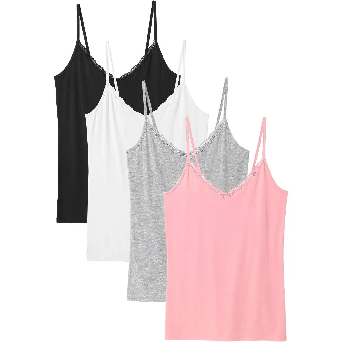 Women Adjustable Lace Cami Undershirt Spaghetti Strap Lace Tank Tops Womenswear Basic Black/Apricot/White/Pink Casual Sleeveless Minimalist Maternity Tank Top, Women's Clothes