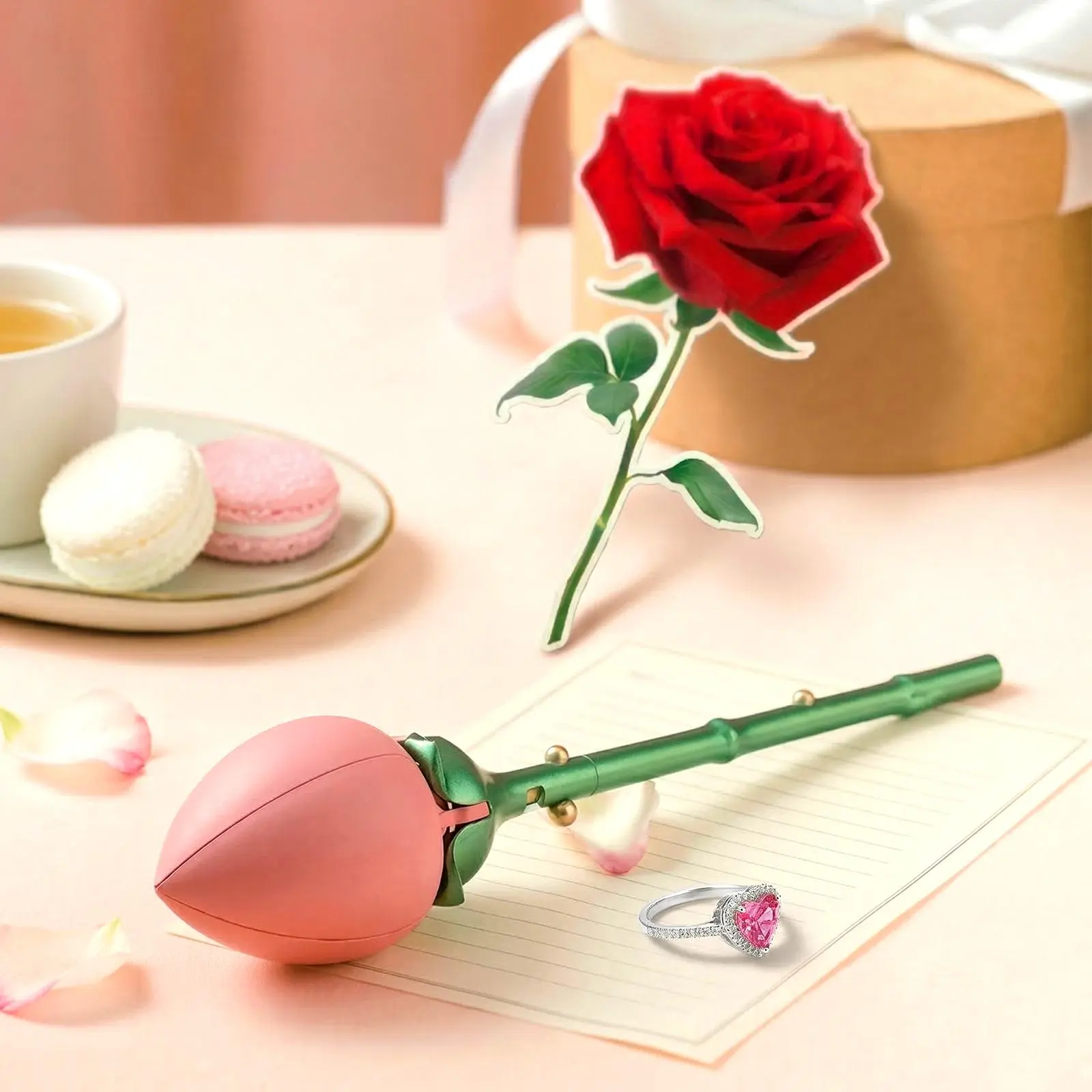 Magic Rose Ring Box – Blooming Surprise Gift,Red Rose Jewelry Ring Box Case for Ring Earring Romantic Engagement Wedding Ring Earrings,Suitable for surprise gifts, birthday gifts, holiday gifts, and marriage proposals.