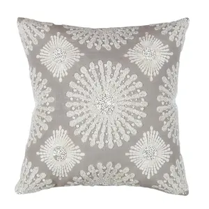 Grey and Ivory Embroidered Naples Throw Pillow