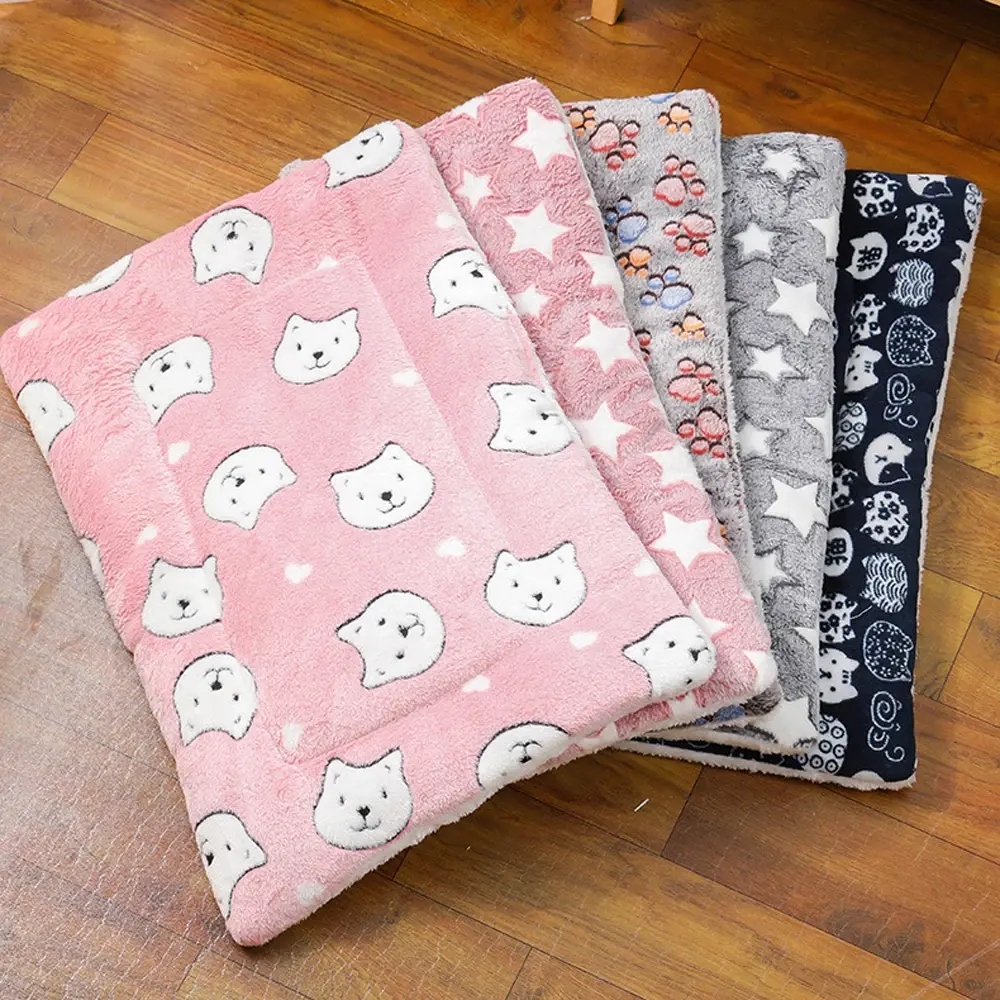 Soft Plush Sleeping Mat for Cats & Dogs, Thick Warm Pet Cushion Bed, Washable Indoor Crate Pad for Small to Large Pets