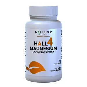 HALLUSA NATURAL HALL4 MAGNESIUM Complex x 60 Cap Multi-Magnesium Malate Aspartate Taurate Bisglycinate & Curcumin Turmeric Dietary Supplement for Muscle Relaxation & Emotional Balance