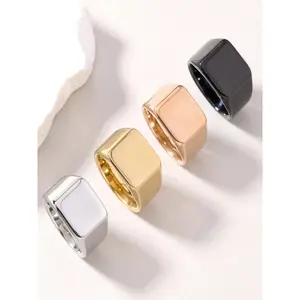 Punk Style Stainless Steel Ring for Men, Unique Square Smooth Finish Titanium Ring, Bold Fashion Statement Jewelry, Stacking Rings